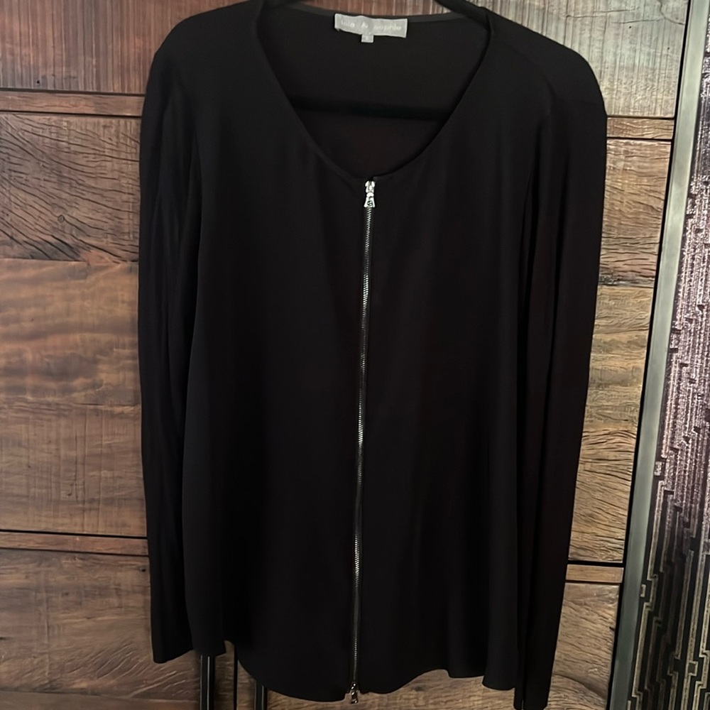Lola & Sophie Black Zip-Front Long Sleeve Blouse